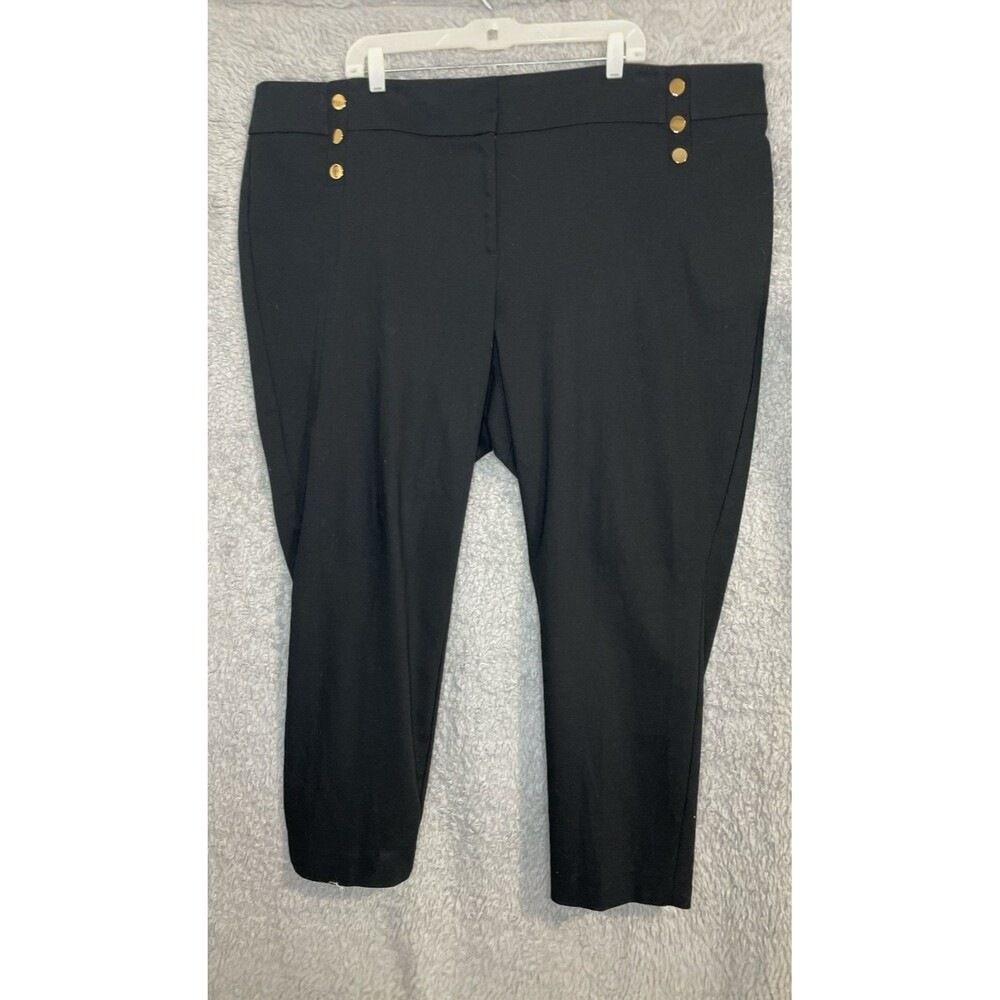 Loft Plus Pants Womens 24 Black Skinny Leg Marissa Buttons Stretch‎ Ankle Career